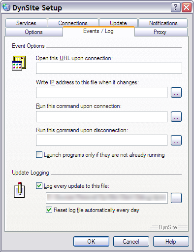 DynSite Setup (Events / Log)