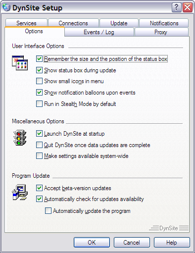 DynSite Setup (Options)